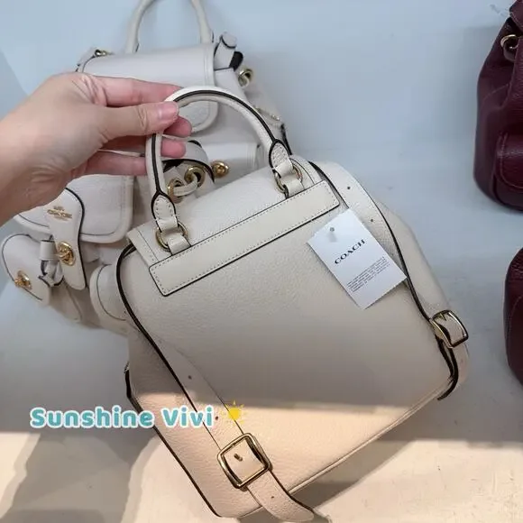 NWT Coach Hadley Backpack CBH09 Refined pebble leather Gold Chalk